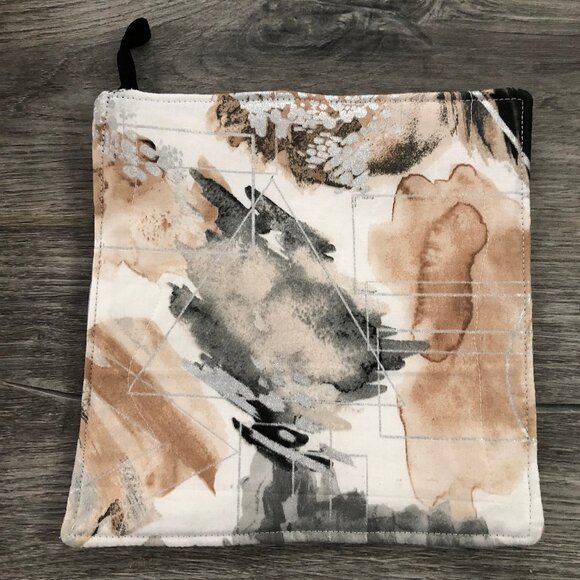potholder gray tan silver geometrics quilted Pot holders handmade Abstract art - Picture 1 of 6